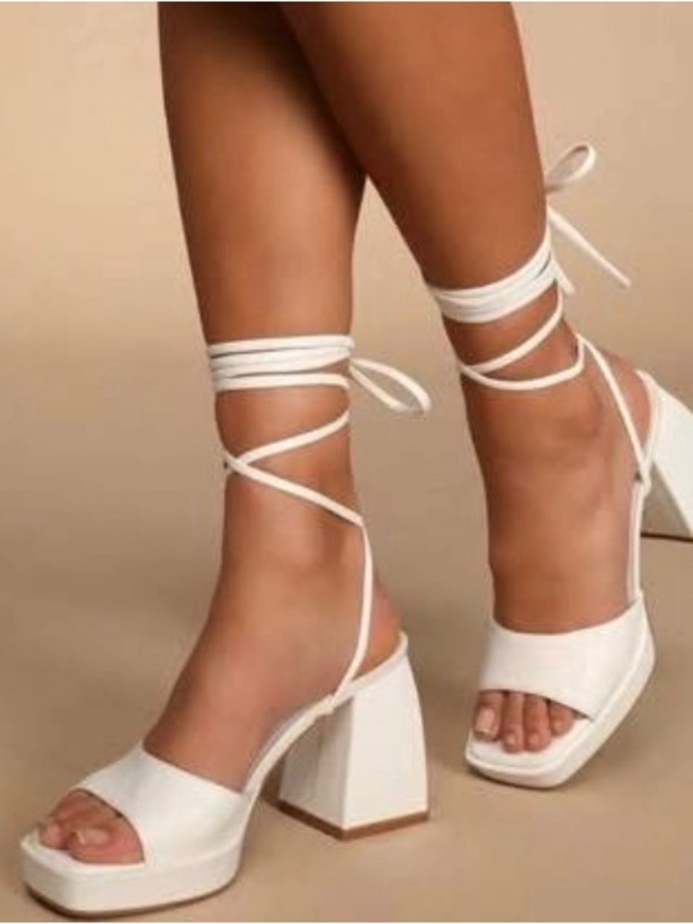 Lulu's White Lace-Up Chunky Block Heel Sandals